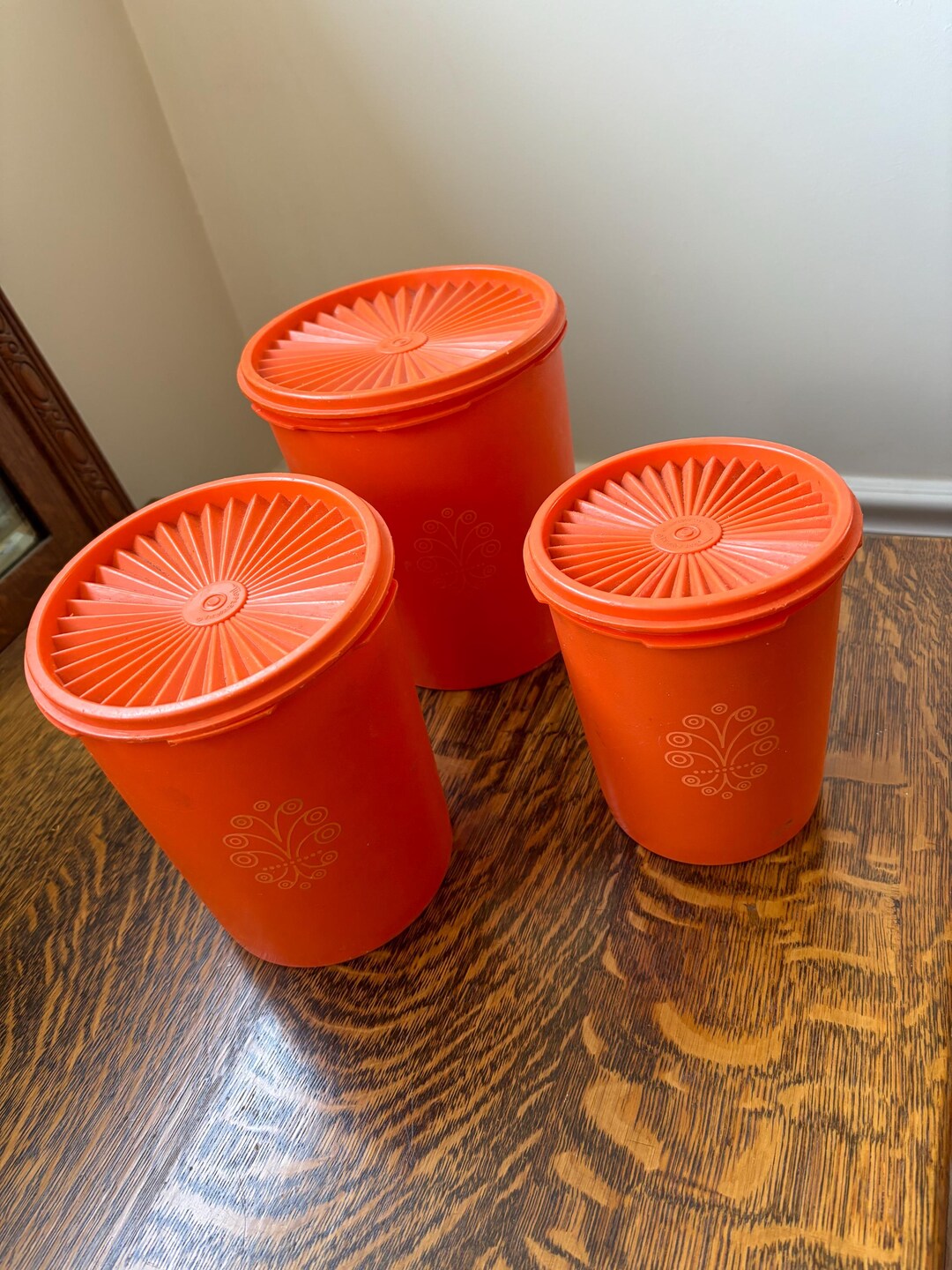 Vintage Tupperware Canister Set- 1970s Orange 3 Piece Storage Set for ...