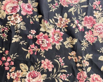 Black Floral Curtain Panels, Valence , Fabric Remnant - Your Choice- Vintage French Country Cottage Decor, For Pillows, Quilting & Crafts