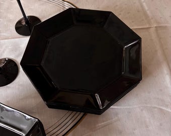 LUNCH Plates- 2 Vintage French Arcorac - 1980s Octime Geometric Pattern - Octagon Black