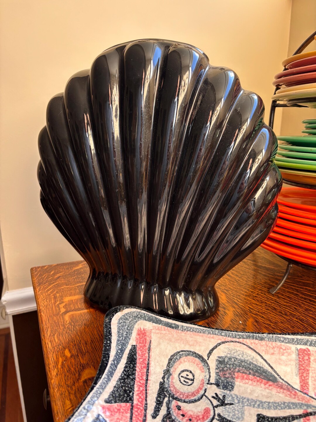 Large Shell Vase VERY LARGE 1980s Clamshell Vase- Glossy Black Sea Shell Design - Etsy