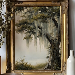 Live Oak Tree Print, Southern Landscape Painting, Spanish Moss Wall Art (Digital Download)