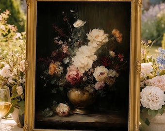 French Country Moody Floral Still Life Wall Art Printable Digital Download
