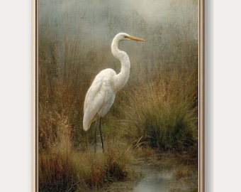 Vintage Heron Print: Coastal Marsh Bird Art (Digital Download)