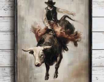 Western Bull Rider Print: Rustic Cowboy Decor (Digital Download)
