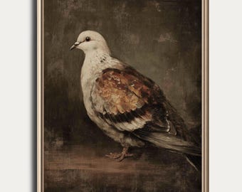 Cuadro de paloma vintage: Arte mural imprimible de aves estilo cottagecore (descarga digital)