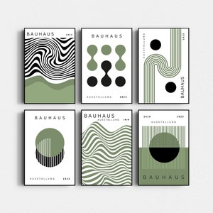 Bauhaus, Mid Century Modern Art, Set of 6, Bauhaus Poster, Bauhaus Art, Mid Century Art, Sage Green Wall Art, Classic Art, Historical Art