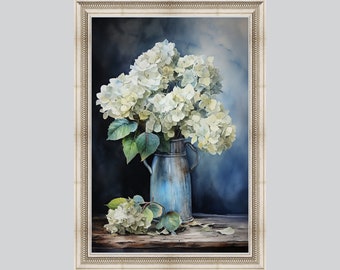 Hydrangea Watercolor Painting | Still Life |Digital Art Print | Dark Moody Floral | PRINTABLE Fine Art | Country and Farmhouse Decor SVP B60