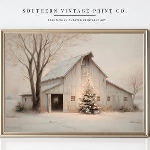 Rustic Winter Barn Christmas Tree Print: Farmhouse Holiday Decor ...