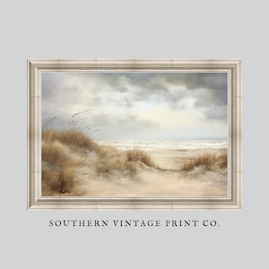 Neutral Coastal Wall Art, Ocean Landscape Print, Minimalist Beach Digital Download, Vintage Style Nautical Decor, Coastal Painting