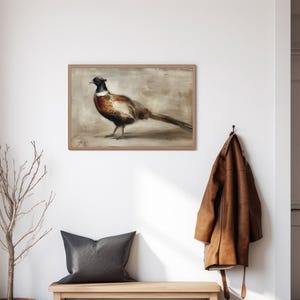 Vintage Pheasant Wall Art, Rustic Wildlife Bird Painting, Autumn Country Lodge Hunting Decor, Bird Wall Art, Autumn Wall Art