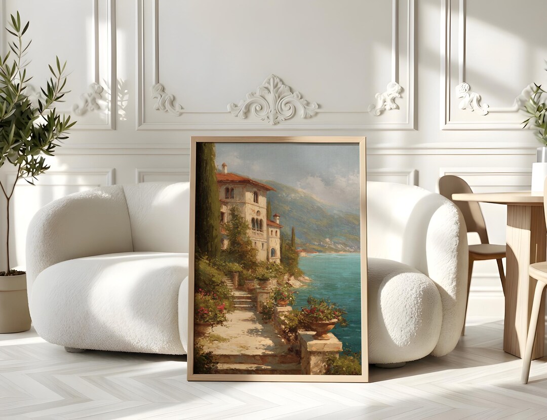 Italian Coastal Villa Wall Art Printable, Mediterranean Landscape ...