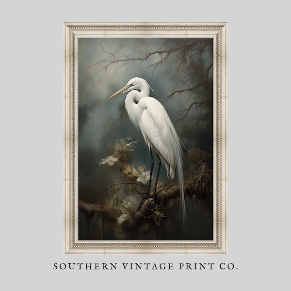 Egret Print Egret Painting Vintage Printable Instant Download Egret Painting Nature Wall Art Bird Art Print Classic Art Print B500