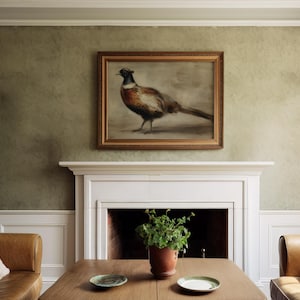 Vintage Pheasant Wall Art, Rustic Wildlife Bird Painting, Autumn Country Lodge Hunting Decor, Bird Wall Art, Autumn Wall Art