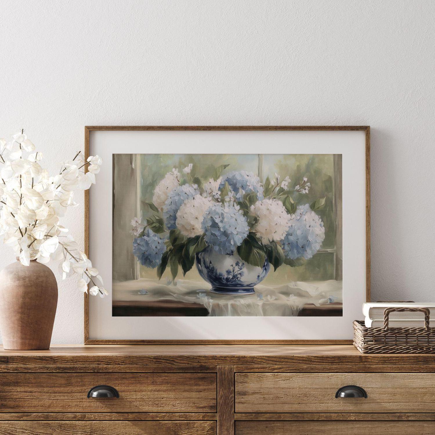Blue Hydrangea Wall Art, Vintage French Country Floral Printable ...