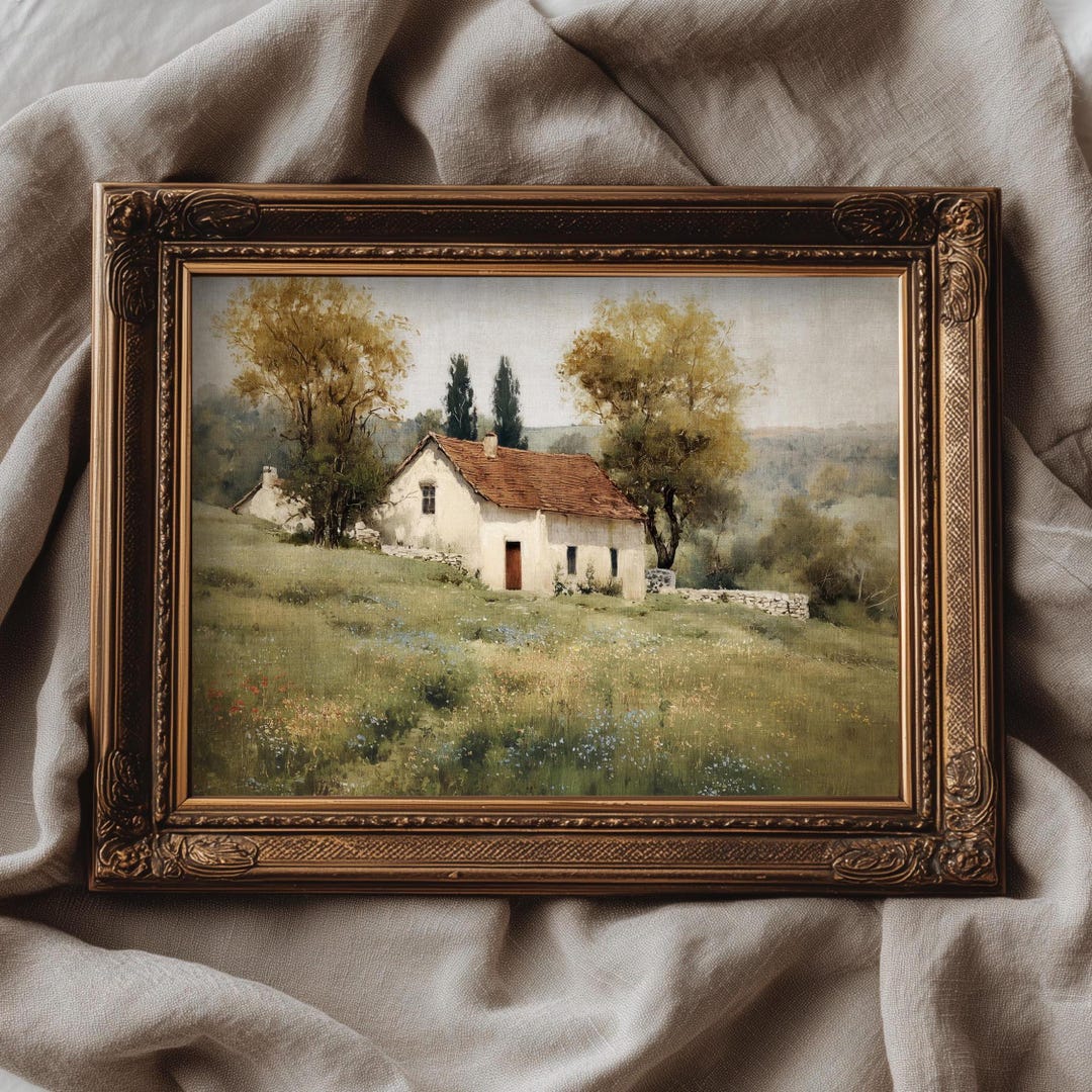 Spring French Country Cottage, Vintage Farmhouse Landscape Wall Art ...
