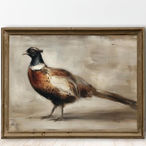 Vintage Pheasant Wall Art, Rustic Wildlife Bird Painting, Autumn Country Lodge Hunting Decor, Bird Wall Art, Autumn Wall Art