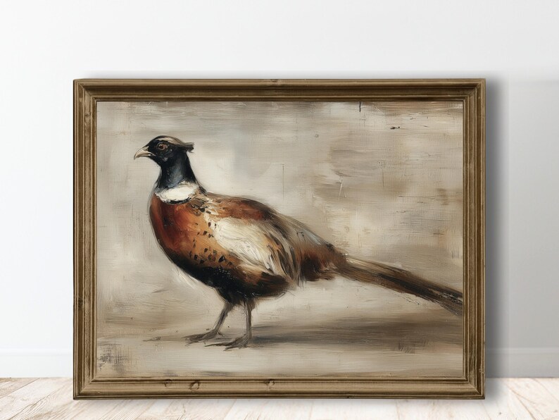 Vintage Pheasant Wall Art, Rustic Wildlife Bird Painting, Autumn Country Lodge Hunting Decor, Bird Wall Art, Autumn Wall Art