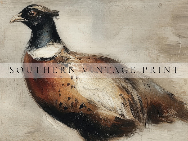 Vintage Pheasant Wall Art, Rustic Wildlife Bird Painting, Autumn Country Lodge Hunting Decor, Bird Wall Art, Autumn Wall Art