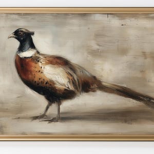Vintage Pheasant Wall Art, Rustic Wildlife Bird Painting, Autumn Country Lodge Hunting Decor, Bird Wall Art, Autumn Wall Art