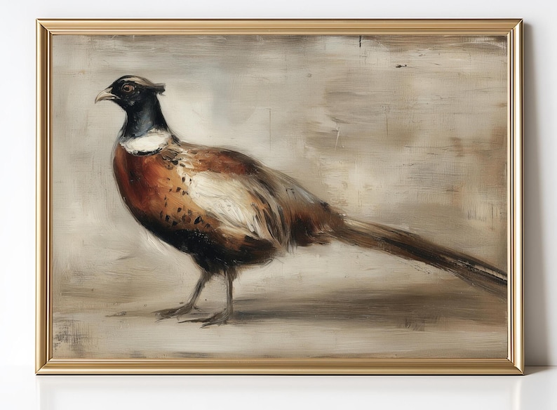 Vintage Pheasant Wall Art, Rustic Wildlife Bird Painting, Autumn Country Lodge Hunting Decor, Bird Wall Art, Autumn Wall Art