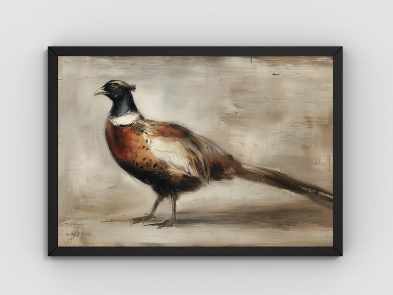Vintage Pheasant Wall Art, Rustic Wildlife Bird Painting, Autumn Country Lodge Hunting Decor, Bird Wall Art, Autumn Wall Art
