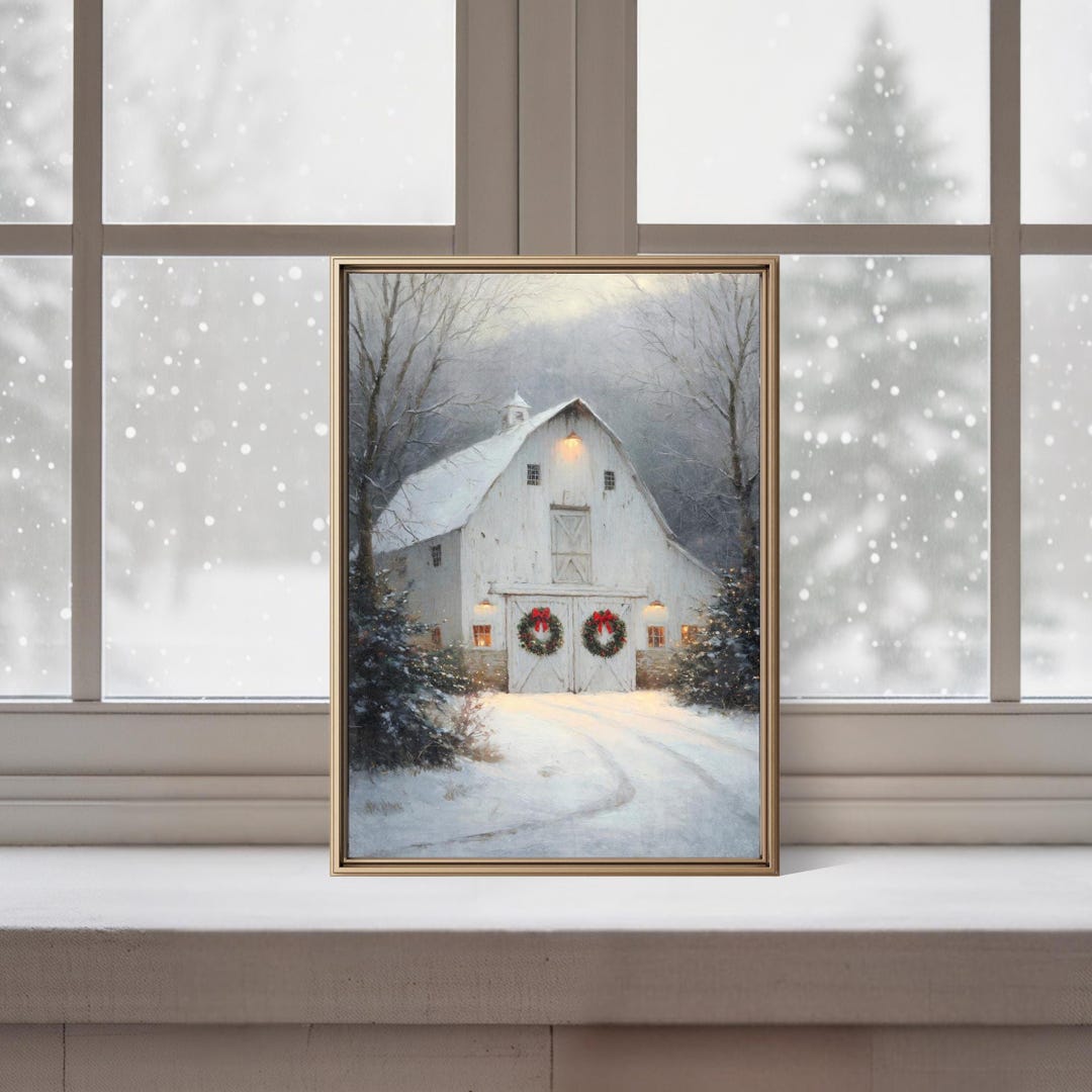 Winter Barn Wall Art: Rustic Christmas Farmhouse Printable | Vintage ...
