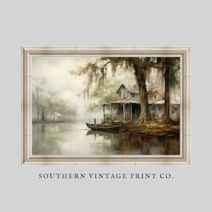Louisiana Bayou Landscape Painting PRINTABLE Instant Download Southern Bayou Art SouthernVintagePrint SC86