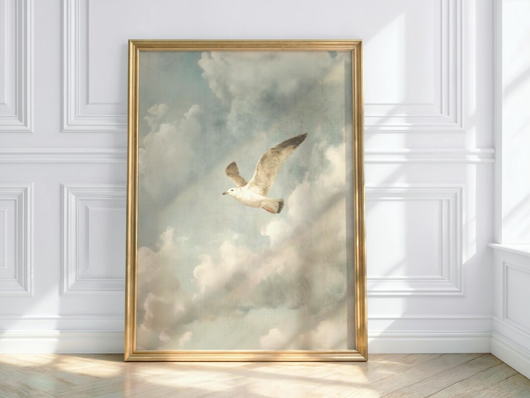 Seagull Wall Art Printable: Vintage Coastal Bird Art, Neutral Beach ...