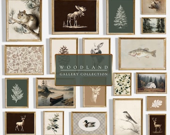 Set met bosdierenprints: rustieke huisje galerijmuur (digitale download)
