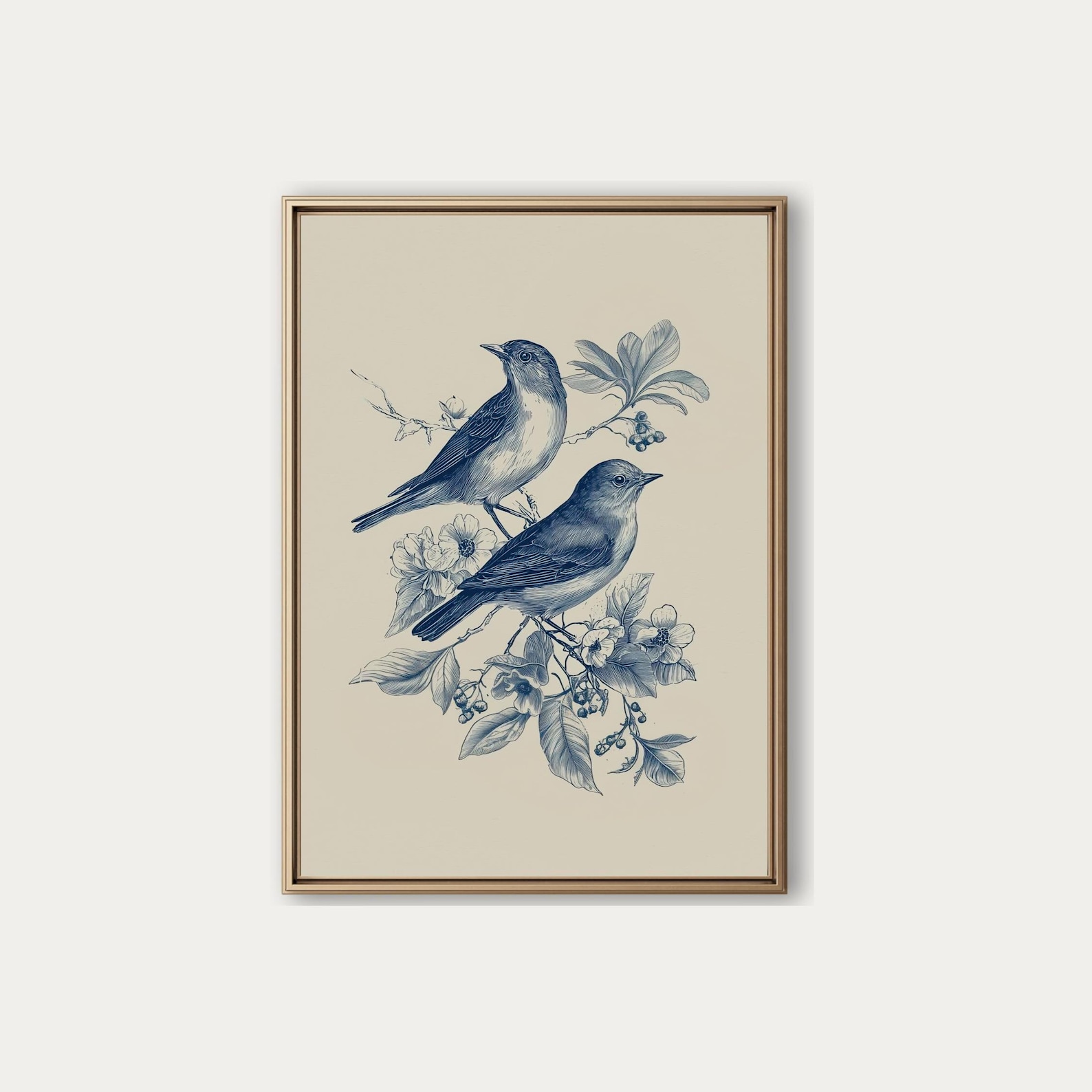 French Country Bird Print | Blue Botanical Wall Art (digital Download ...