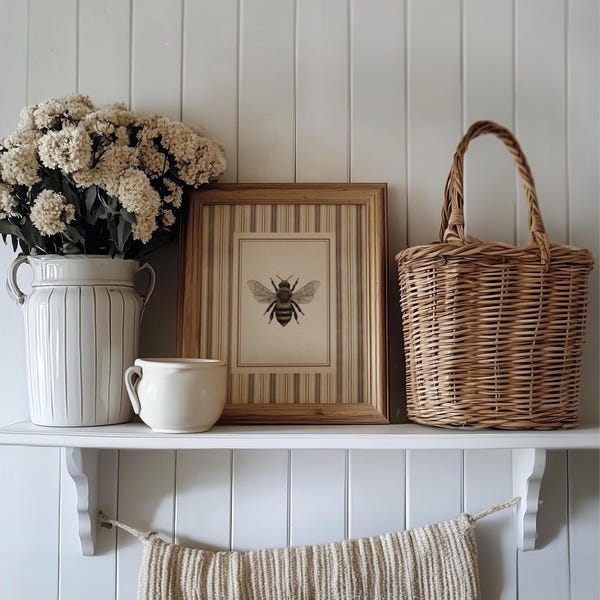 French Farmhouse Bee Print, Vintage Insect Illustration (Digital Download)