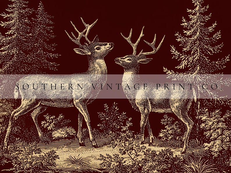 Vintage Christmas Deer Print: Rustic Woodland Holiday Wall Art (digital ...