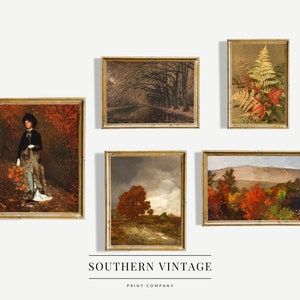 Vintage Autumn Gallery Wall Art SET of 5 | Moody Farmhouse Decor | PRINTABLE Digital Download | Fall Art Vintage Landscape Prints