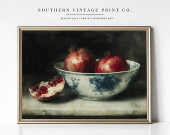 ザクロの静物画：雰囲気のあるキッチンダイニングルームの印刷可能な