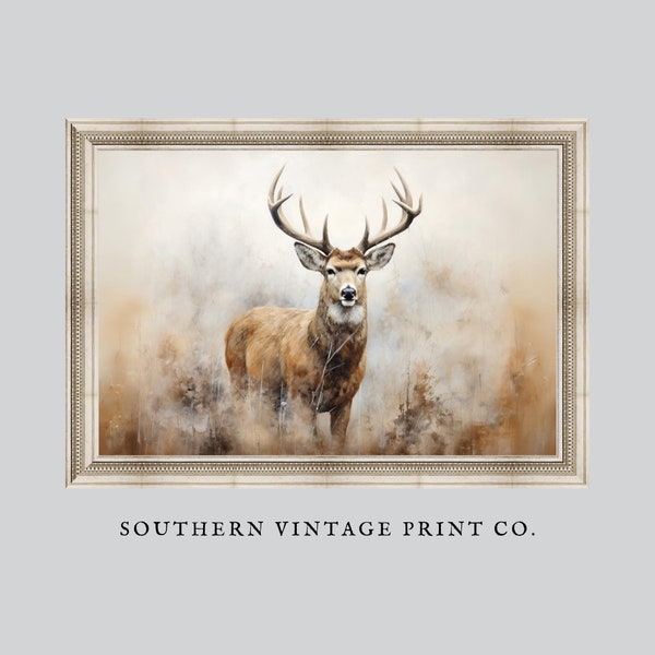 Country Deer in the Mist | Rustic Farmhouse Decor | Lakehouse Art | Digital Download Art | PRINTABLE Wall Art | Lodge Art Print | SVP WP20