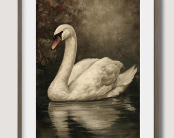White Swan Print: Vintage Farmhouse Wall Art (Digital Download)