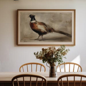 Vintage Pheasant Wall Art, Rustic Wildlife Bird Painting, Autumn Country Lodge Hunting Decor, Bird Wall Art, Autumn Wall Art