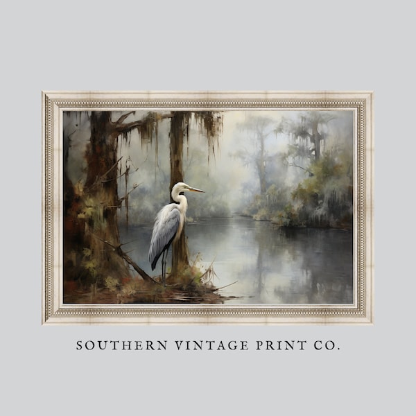 Blue Heron Print Great Blue Heron Bayou Printable Instant Download Southern Vintage Art CO32