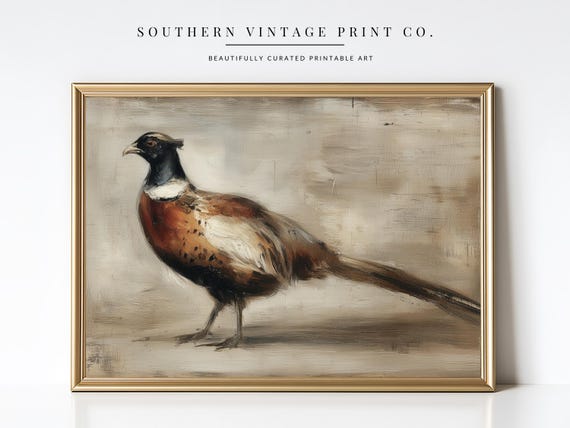 Vintage Pheasant Print, Rustic Farmhouse Lodge Wall Art (Digital Download)