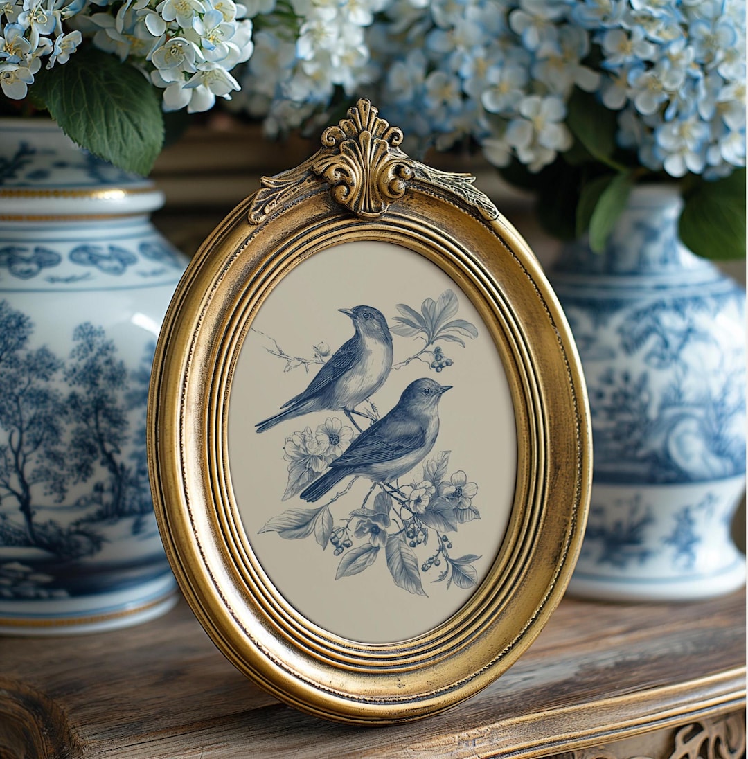 French Country Bird Print | Blue Botanical Wall Art (digital Download ...