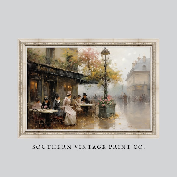 Antique French Cafe Painting | Vintage Impressionist Style Wall Art | Digital PRINTABLE Download | Southern Vintage Print SC129