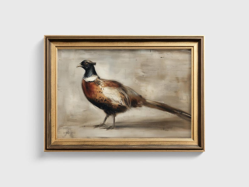 Vintage Pheasant Wall Art, Rustic Wildlife Bird Painting, Autumn Country Lodge Hunting Decor, Bird Wall Art, Autumn Wall Art