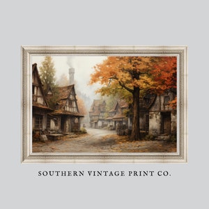 Rustic Fall European Village Landscape | Cottage Style Digital Art Print | PRINTABLE Old World Painting | Southern Vintage Print WA27