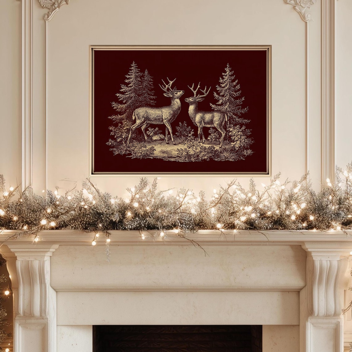 Vintage Christmas Deer Print: Rustic Woodland Holiday Wall Art (digital ...