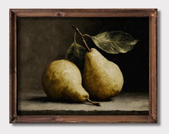 Vintage Pear Still Life Wall Art : Rustic Farmhouse Fruit Print (Digital Download)