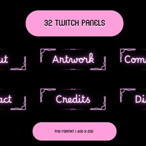 32 Pink Neon Twitch Panels | 400 x 200 PNG | Twitch Profile Panels | Instant Download