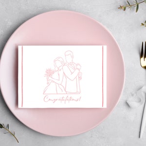 Elegante tarjeta rosa de felicitación de boda o aniversario con archivo digital de plantilla de sobre DIY