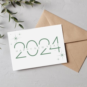 Carte verte élégante de bonne année 2024 avec fichier numérique de modèle d'enveloppe DIY