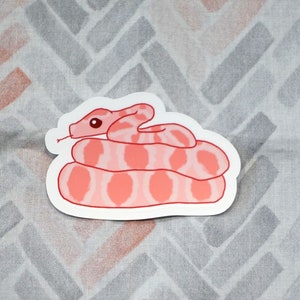 pink albino corn snake curled up sticker, cute snek danger noodle