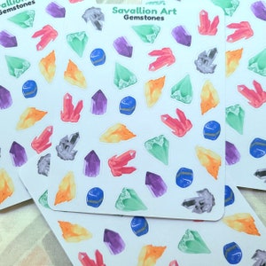 colorful gemstones, minerals and rocks sticker sheet